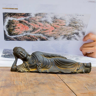 Buddha Gift Reclining Buddha Shakyamuni Iron Powder Rust Cast Resin Statue Home Decoration