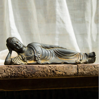 Buddha Gift Reclining Buddha Shakyamuni Iron Powder Rust Cast Resin Statue Home Decoration