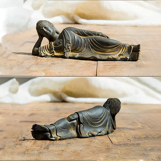 Buddha Gift Reclining Buddha Shakyamuni Iron Powder Rust Cast Resin Statue Home Decoration