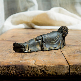Buddha Gift Reclining Buddha Shakyamuni Iron Powder Rust Cast Resin Statue Home Decoration