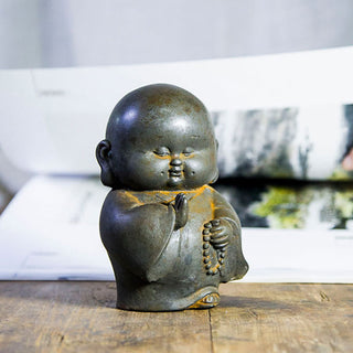 Buddha Gift Handmade Little Monk Iron Powder Rust Cast Resin Statue Home Decoration