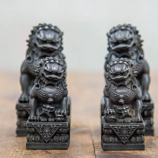 Buddha Gift Handmade Lion Fu Foo Dogs Iron Powder Rust Cast Resin Statue Ward Off Evil Protection Home Decoration