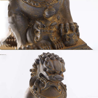Buddha Gift Handmade Lion Fu Foo Dogs Iron Powder Rust Cast Resin Statue Ward Off Evil Protection Home Decoration