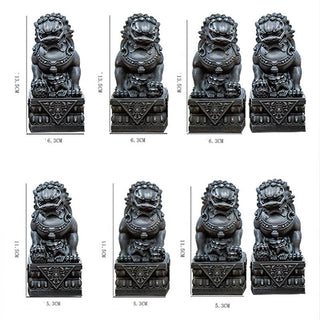 Buddha Gift Handmade Lion Fu Foo Dogs Iron Powder Rust Cast Resin Statue Ward Off Evil Protection Home Decoration