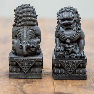 Buddha Gift Handmade Lion Fu Foo Dogs Iron Powder Rust Cast Resin Statue Ward Off Evil Protection Home Decoration