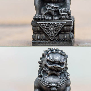 Buddha Gift Handmade Lion Fu Foo Dogs Iron Powder Rust Cast Resin Statue Ward Off Evil Protection Home Decoration