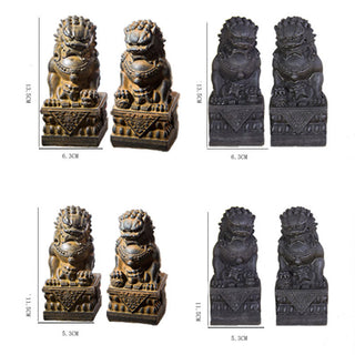 Buddha Gift Handmade Lion Fu Foo Dogs Iron Powder Rust Cast Resin Statue Ward Off Evil Protection Home Decoration