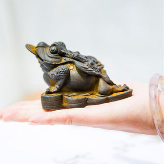 Buddha Gift Handmade Feng Shui Frog Toad Copper Coins Iron Powder Rust Cast Resin Statue Home Decoration