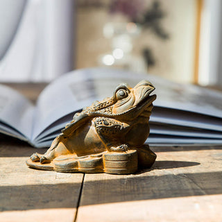 Buddha Gift Handmade Feng Shui Frog Toad Copper Coins Iron Powder Rust Cast Resin Statue Home Decoration