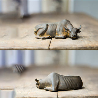 Buddha Gift Handmade Small Water Buffalo Bull Iron Powder Rust Cast Resin Statue Home Decoration