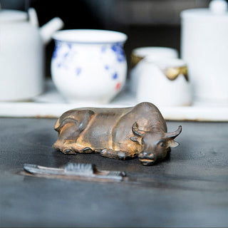 Buddha Gift Handmade Small Water Buffalo Bull Iron Powder Rust Cast Resin Statue Home Decoration