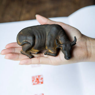 Buddha Gift Handmade Small Water Buffalo Bull Iron Powder Rust Cast Resin Statue Home Decoration