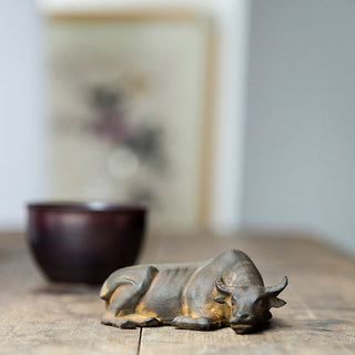 Buddha Gift Handmade Small Water Buffalo Bull Iron Powder Rust Cast Resin Statue Home Decoration