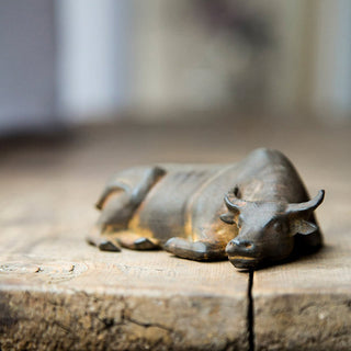 Buddha Gift Handmade Small Water Buffalo Bull Iron Powder Rust Cast Resin Statue Home Decoration