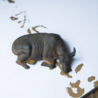 Buddha Gift Handmade Small Water Buffalo Bull Iron Powder Rust Cast Resin Statue Home Decoration