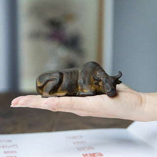 Buddha Gift Handmade Small Water Buffalo Bull Iron Powder Rust Cast Resin Statue Home Decoration