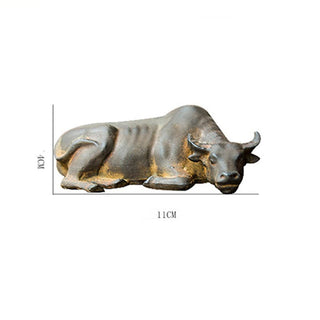 Buddha Gift Handmade Small Water Buffalo Bull Iron Powder Rust Cast Resin Statue Home Decoration