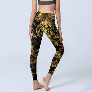 Buddha Gift Golden Dragon Print Gym Leggings Women's Yoga Pants