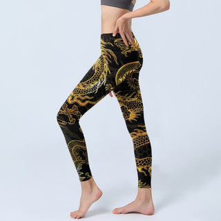 Buddha Gift Golden Dragon Print Gym Leggings Women's Yoga Pants