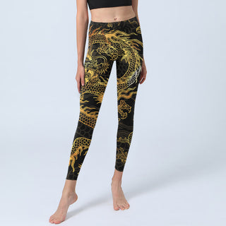 Buddha Gift Golden Dragon Print Gym Leggings Women's Yoga Pants