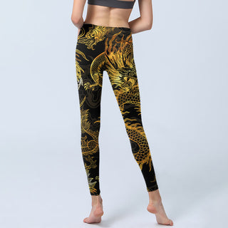 Buddha Gift Golden Dragon Print Gym Leggings Women's Yoga Pants