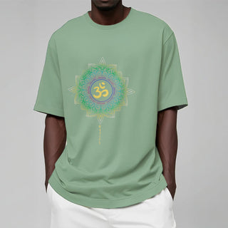 Buddha Gift OM Yellow Green Gradient Lotus Cotton Tee T-shirt