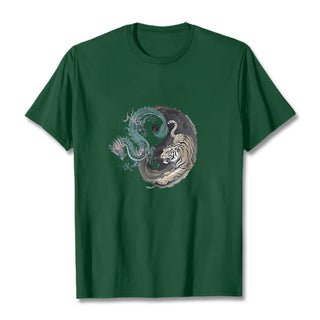 Buddha Gift Tiger Dragon Yin Yang Cotton Tee T-shirt