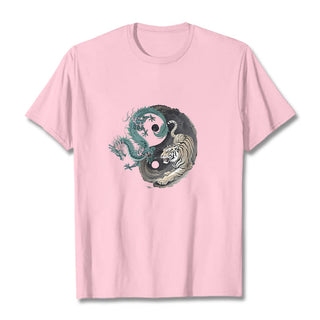 Buddha Gift Tiger Dragon Yin Yang Cotton Tee T-shirt