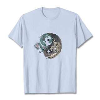 Buddha Gift Tiger Dragon Yin Yang Cotton Tee T-shirt