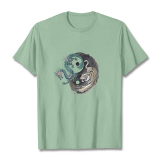 Buddha Gift Tiger Dragon Yin Yang Cotton Tee T-shirt