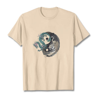 Buddha Gift Tiger Dragon Yin Yang Cotton Tee T-shirt
