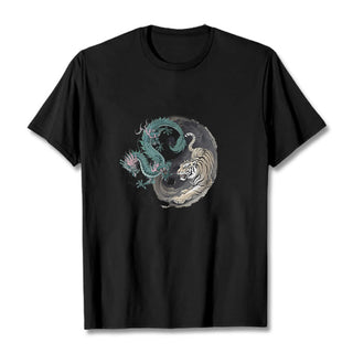 Buddha Gift Tiger Dragon Yin Yang Cotton Tee T-shirt