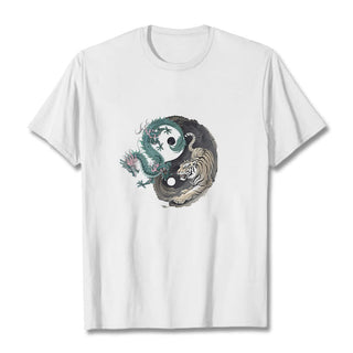 Buddha Gift Tiger Dragon Yin Yang Cotton Tee T-shirt