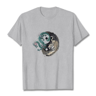 Buddha Gift Tiger Dragon Yin Yang Cotton Tee T-shirt