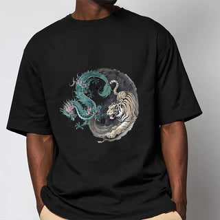 Buddha Gift Tiger Dragon Yin Yang Cotton Tee T-shirt