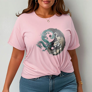 Buddha Gift Tiger Dragon Yin Yang Cotton Tee T-shirt