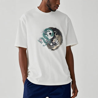 Buddha Gift Tiger Dragon Yin Yang Cotton Tee T-shirt