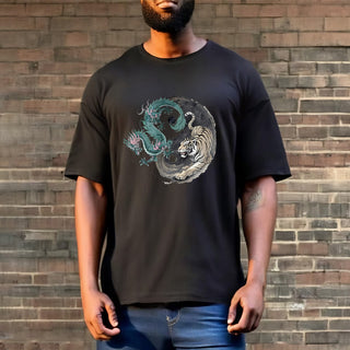 Buddha Gift Tiger Dragon Yin Yang Cotton Tee T-shirt