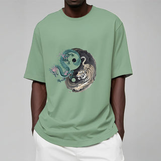 Buddha Gift Tiger Dragon Yin Yang Cotton Tee T-shirt