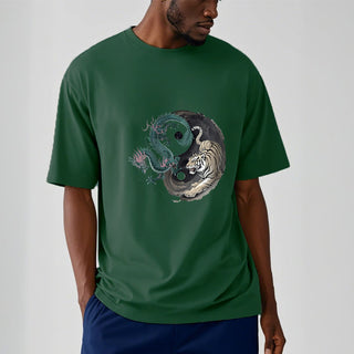 Buddha Gift Tiger Dragon Yin Yang Cotton Tee T-shirt