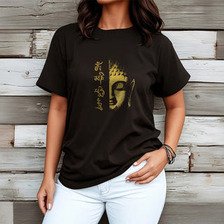 Buddha Gift Om Mani Padme Hum Golden Buddha Cotton Tee T-shirt