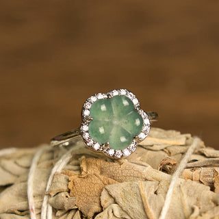 Buddha Gift Jade Alloy Flower Ring