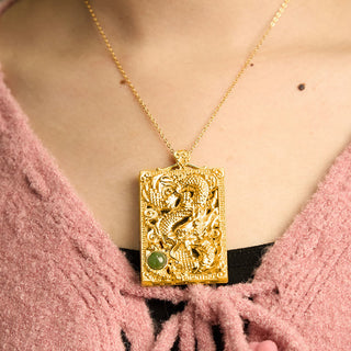 Buddha Gift Dragon Gold Plated Copper Hetian Jade Strength Necklace Pendant