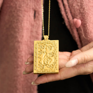 Buddha Gift Dragon Gold Plated Copper Hetian Jade Strength Necklace Pendant