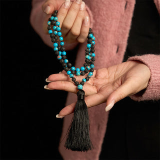 Buddha Gift Emperor Stone Lava Rock Beads Tassel Happiness Necklaces Pendants