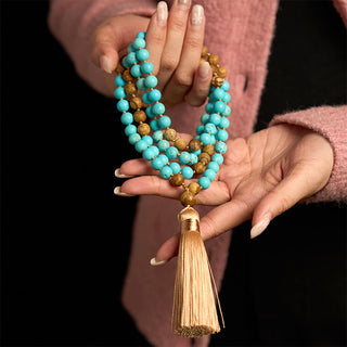 Buddha Gift 108 Mala Beads Turquoise Picture Jasper Bead Tassel Balance Bracelet