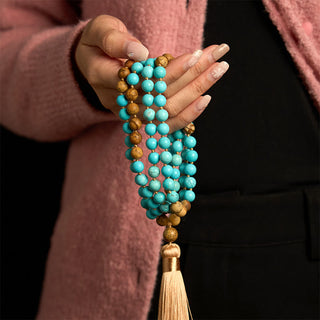 Buddha Gift 108 Mala Beads Turquoise Picture Jasper Bead Tassel Balance Bracelet
