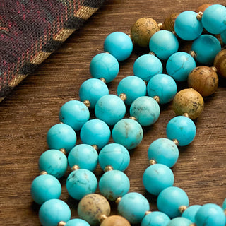 Buddha Gift 108 Mala Beads Turquoise Picture Jasper Bead Tassel Balance Bracelet