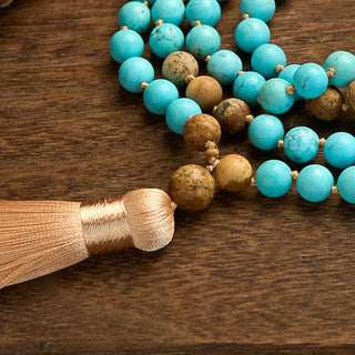 Buddha Gift 108 Mala Beads Turquoise Picture Jasper Bead Tassel Balance Bracelet