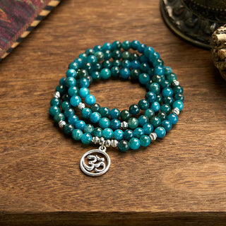 Buddha Gift 108 Mala Beads Apatite Bead Om The Tree Of Life Lotus Buddha Bracelet
